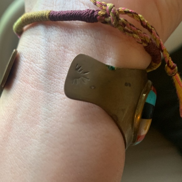 Vintage Zuni inlay ram 🐏 copper cuff, turquoise coral mother of pearl & onyx - Picture 7 of 10